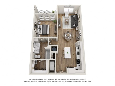 Floor plan for 1 bed, 1 bath, 895 sqft